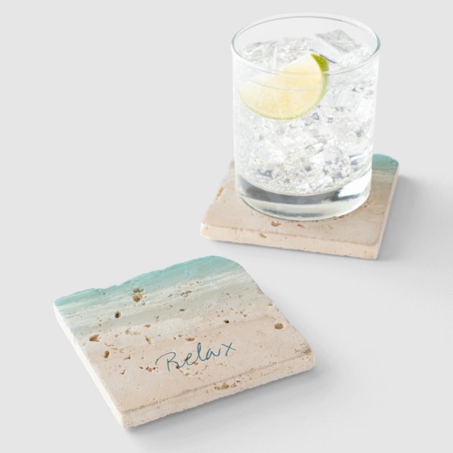 Dessous-de-verre En Pierre Aqua Ocean Beach Vibes  (Côté)