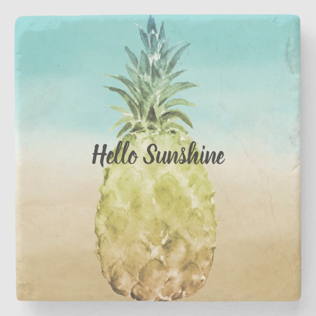 Dessous-de-verre En Pierre Aqua or aquarelle tropicale ombre ananas (Devant)