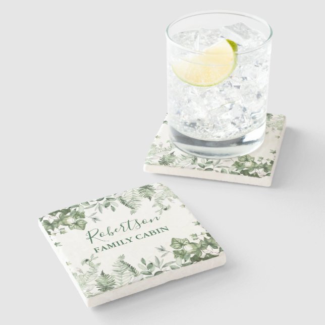 Dessous-de-verre En Pierre Aquarelle Botanique Ivy Ferns Sage Famille Cabine (Côté)