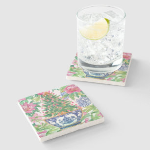 Dessous-de-verre En Pierre Aquarelle Chinoiserie Arbre de Noël