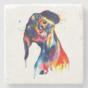 Dessous-de-verre En Pierre Aquarelle colorée Dessous de verre Dachshund