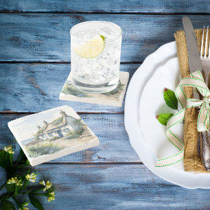 Dessous-de-verre En Pierre Aquarelle Cornwall Cottage bord de mer