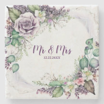 Aquarelle de feuillage vert mariage violet