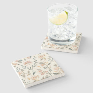 Dessous-de-verre En Pierre Aquarelle de feuilles botaniques florales beige pe