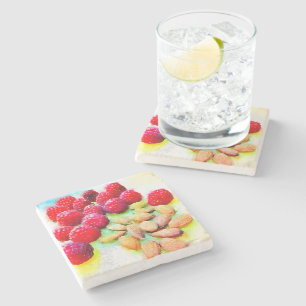 Dessous-de-verre En Pierre Aquarelle de framboises et d'amandes