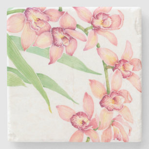 Dessous-de-verre En Pierre Aquarelle Fleurs roses