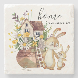 Dessous-de-verre En Pierre Aquarelle Flower Home Vase Rustique Mère Rabbit