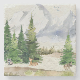 Dessous-de-verre En Pierre Aquarelle Forêt Nature paisible