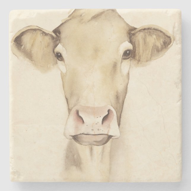 Dessous-de-verre En Pierre Aquarelle Grange Animaux | Vache (Devant)