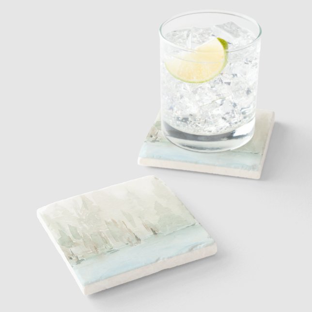Dessous-de-verre En Pierre Aquarelle moderne paysage boisé (Côté)