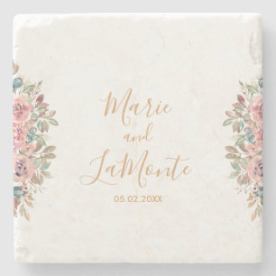 Dessous-de-verre En Pierre Aquarelle Pastel Floral Mariage