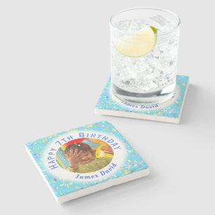 Dessous-de-verre En Pierre Aquarelle personnalisée bleue Confetti Anniversair