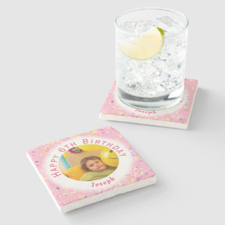 Dessous-de-verre En Pierre Aquarelle Pink Personnalisable Confetti Anniversai