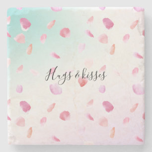Dessous-de-verre En Pierre Aquarelle rose Pêche Rose Pétales Mint Ombre