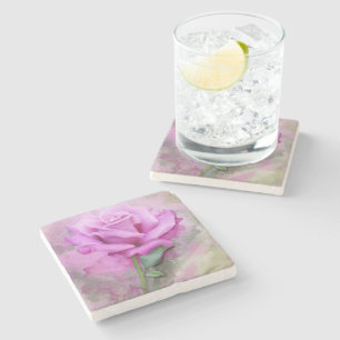 Dessous-de-verre En Pierre   Aquarelle Rose violette Florale