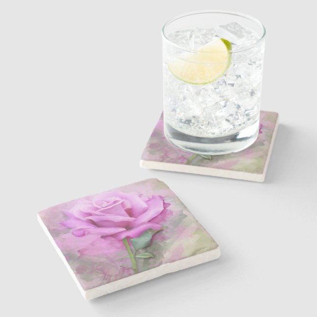 Dessous-de-verre En Pierre   Aquarelle Rose violette Florale (Côté)