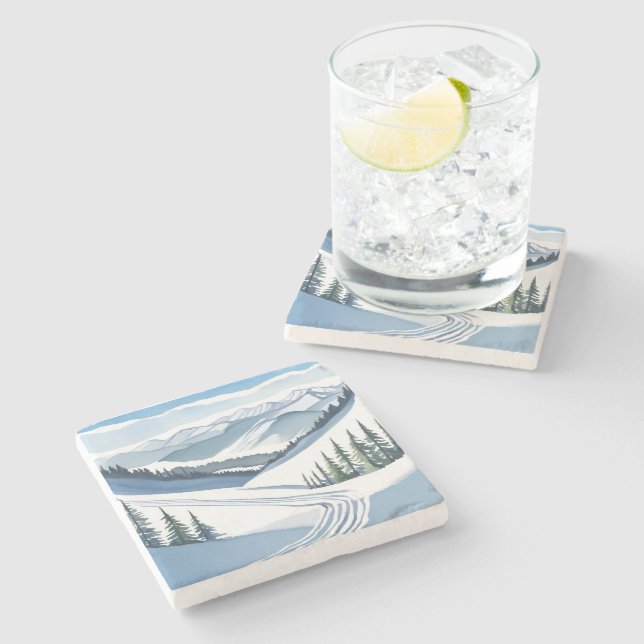 Dessous-de-verre En Pierre Aquarelle Ski Mountain (Côté)