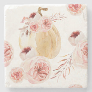 Dessous-de-verre En Pierre Aquarelle tendance Citrouille et fleurs   Automne