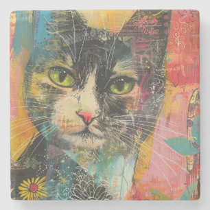 Dessous-de-verre En Pierre Aquarelle Vintage Chat Abstrait (6)