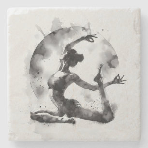 Dessous-de-verre En Pierre Aquarelle Yoga Reiki Pose King Pigeon à une jambe