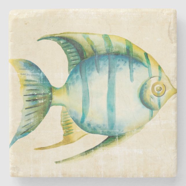 Dessous-de-verre En Pierre Aquarium bleu et jaune Poisson (Devant)