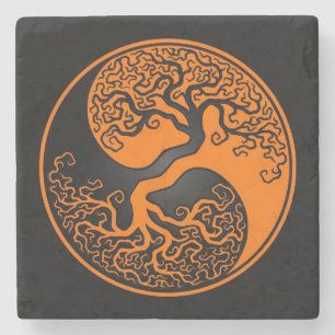 Dessous-de-verre En Pierre Arbre de la vie orange et noir Yin Yang