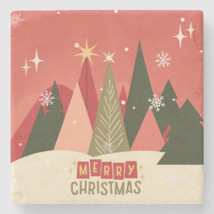 Dessous-de-verre En Pierre Arbre de Noël rétro/Vintage