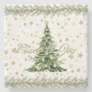 Dessous-de-verre En Pierre Arbre De Noël Vert Pour La Paix Et La Joie