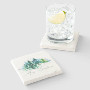 Dessous-de-verre En Pierre Arbres à l'aquarelle 