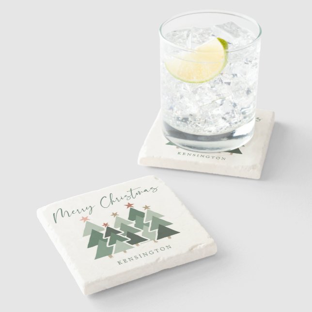 Dessous-de-verre En Pierre Arbres de Noël modernes (Côté)
