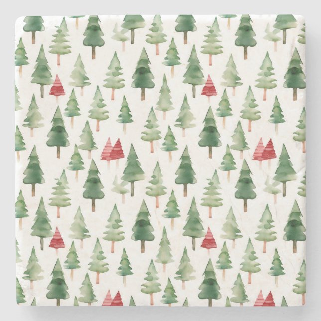 Dessous-de-verre En Pierre Arbres de Noël verts rouges (Devant)