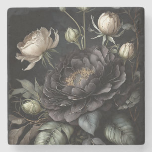 Dessous-de-verre En Pierre Arrangement gothique Rose Fleur noire
