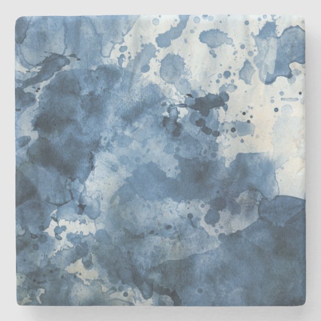 Dessous-de-verre En Pierre Arrière - plan bleu abstrait d'aquarelle (Devant)