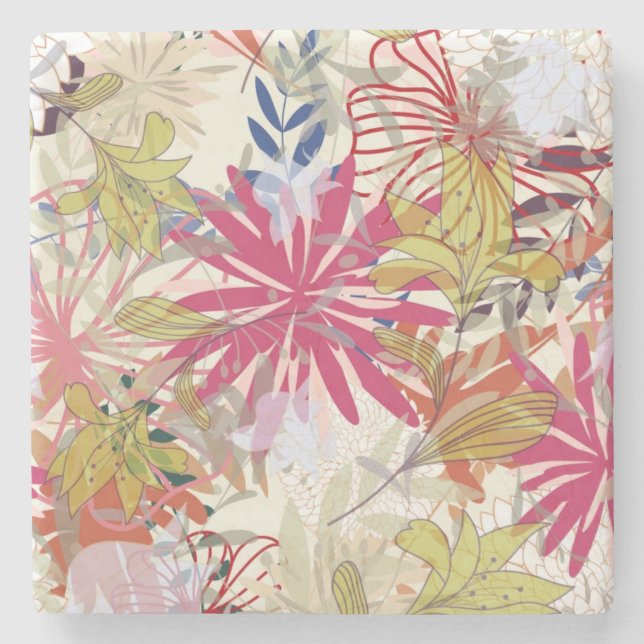 Dessous-de-verre En Pierre Arrière - plan floral 6 (Devant)