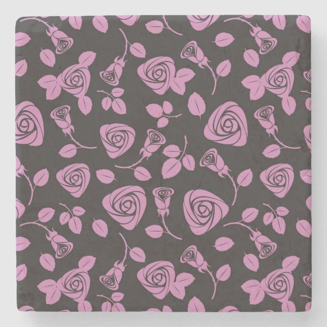 Dessous-de-verre En Pierre Arrière - plan rose floral (Devant)