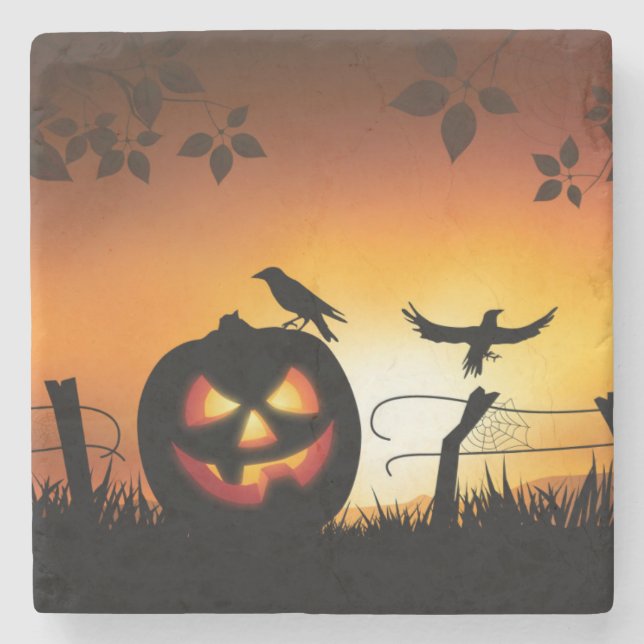 Dessous-de-verre En Pierre Arrière - plan thématique d'Halloween effrayant (Devant)