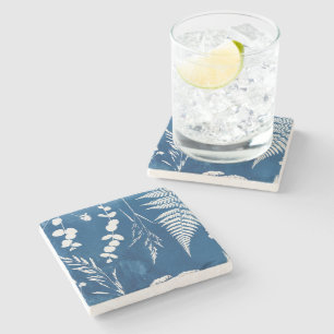 Dessous-de-verre En Pierre Art botanique de fougère au cyanotype bleu indigo 