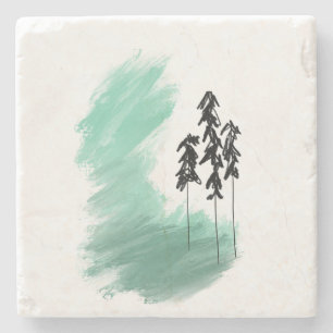 Dessous-de-verre En Pierre art de l'arbre vert scandinave simple moderne ment