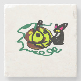 Dessous-de-verre En Pierre Art d'Halloween de chat noir