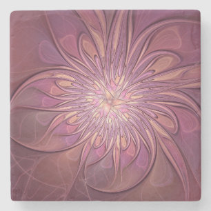 Dessous-de-verre En Pierre Art floral fractal moderne abstrait couleurs de ba