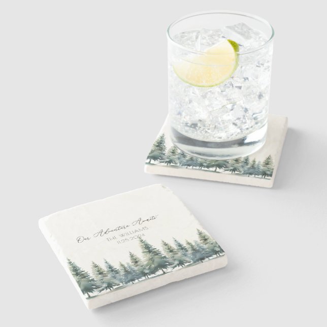 Dessous-de-verre En Pierre Autre Mariage Livre d'invité Pine Trees (Côté)