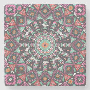 Dessous-de-verre En Pierre Aztec géométrique : Motif circulaire coloré