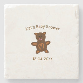 Dessous-de-verre En Pierre baby shower Brown ours en peluche ajouter nom date