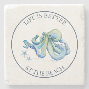 Dessous-de-verre En Pierre Baby shower Faveurs Plage Bleu Octopus
