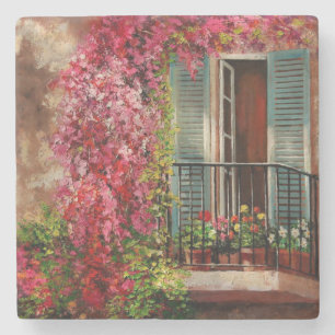 Dessous-de-verre En Pierre Balcon Avec Fleurs Art