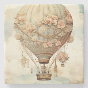 Dessous-de-verre En Pierre Ballon à air chaud vintage Steampunk Floral Blue (