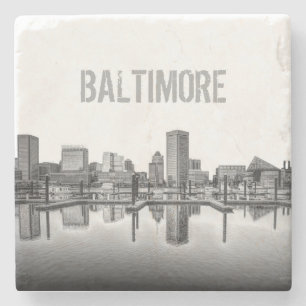 Dessous-de-verre En Pierre Baltimore Skyline - Noir et blanc