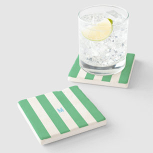 Dessous-de-verre En Pierre Bande de cabane verte et monogramme bleu personnal