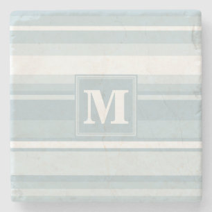 Dessous-de-verre En Pierre Bandes bleu glace monogramme
