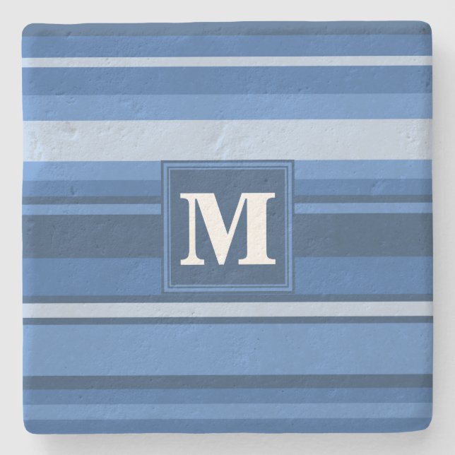 Dessous-de-verre En Pierre Bandes bleu monogramme (Devant)